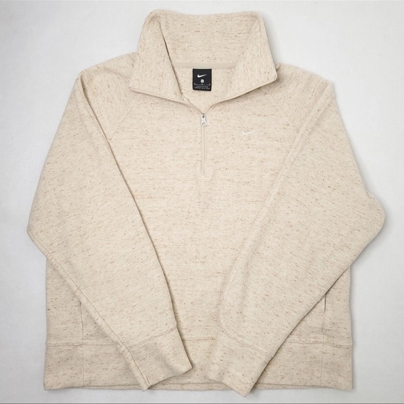 Nike Tops - Nike Womens Sweatshirt Size L Beige 1/4 Zip Pockets Long Sleeve Pullover Fleece